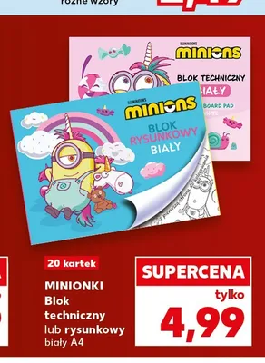 Blok techniczny biały A4 Minionki promocja w Kaufland