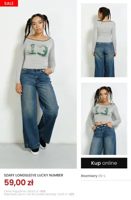 Szary longsleeve Lucky Number promocja w Top Secret