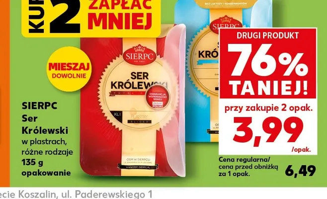 Ser żółty Królewski bez laktozy w plastrach Sierpc promocja w Kaufland