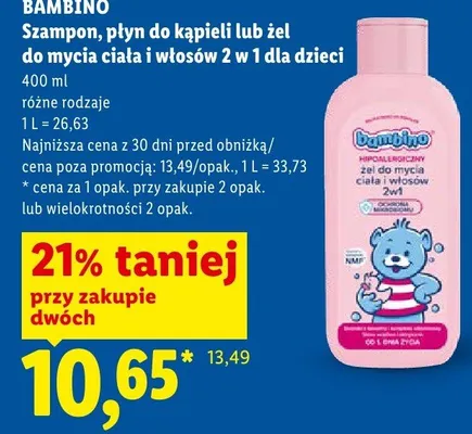 Żel do mycia ciała i włosów 2w1 dla dzieci Bambino 400ml promocja w Lidl