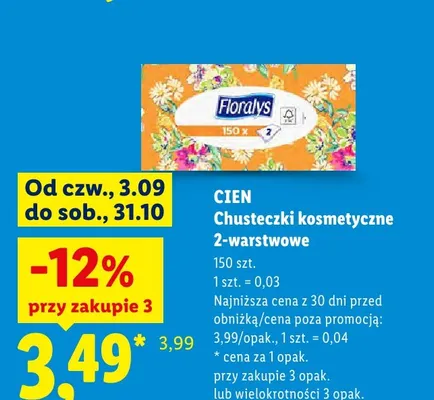 Chusteczki kosmetyczne 2-warstwowe Cien promocja w Lidl