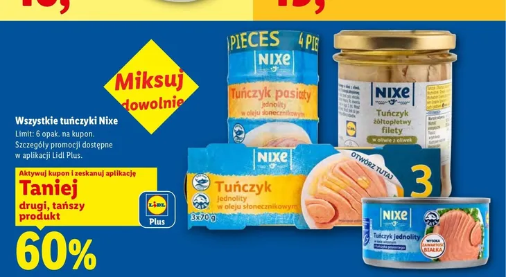 Tuńczyk jednolity w oleju słonecznikowym Nixe 3-pak promocja w Lidl