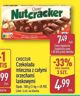 Czekolada mleczna z całymi orzechami laskowymi promocja w Aldi