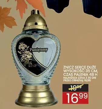 Znicz serce duże czas palenia 48h promocja w Wafelek