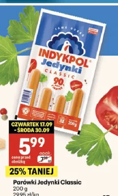 Parówki Jedynki Classic Indykpol promocja w Delikatesy Centrum