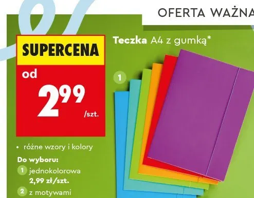 Teczka A4 z gumką jednokolorowa Interdruk promocja w Biedronka