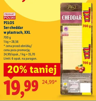 Ser cheddar w plastrach, XXL promocja w Lidl