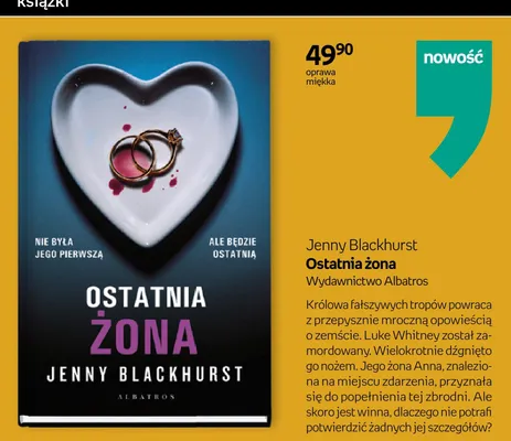 Książka Ostatnia żona Jenny Blackhurst oprawa miękka promocja w Empik