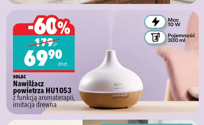 Nawilżacz powietrza HU1053 z funkcją aromaterapii imitacja drewna Solac promocja w Biedronka Home