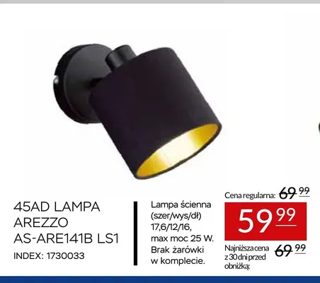 45AD Lampa Arezzo AS-ARE141B LS1 promocja w Abra Meble