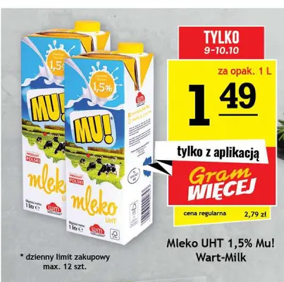 Mleko UHT Mu! 1,5% promocja w Gram Market