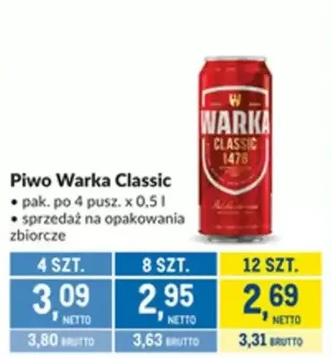 Piwo Warka Classic promocja w Makro