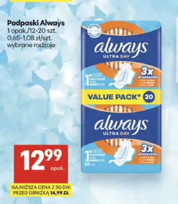 Podpaski Always Ultra Day promocja w Delikatesy Centrum