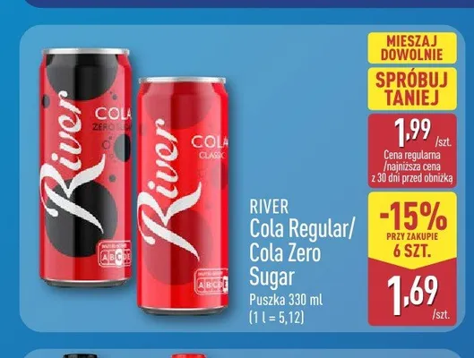 Napój gazowany River Cola Zero Sugar promocja w Aldi