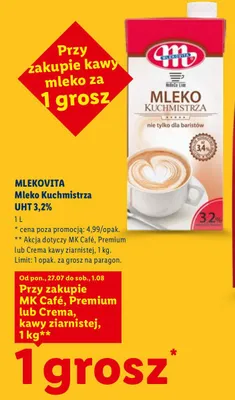 Mleko Kuchmistrza UHT 3,2% Mlekovita promocja w Lidl
