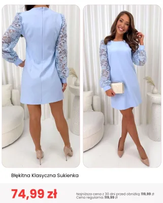 Sukienka damska błękitna klasyczna ModnaKiecka.pl promocja w Modna Kiecka