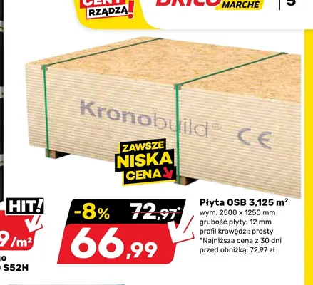 Płyta OSB Kronobuild 3,125m² 2500x1250x12 mm promocja w Bricomarche