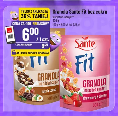 Granola Sante Fit bez cukru strawberry & cherry promocja w POLOmarket