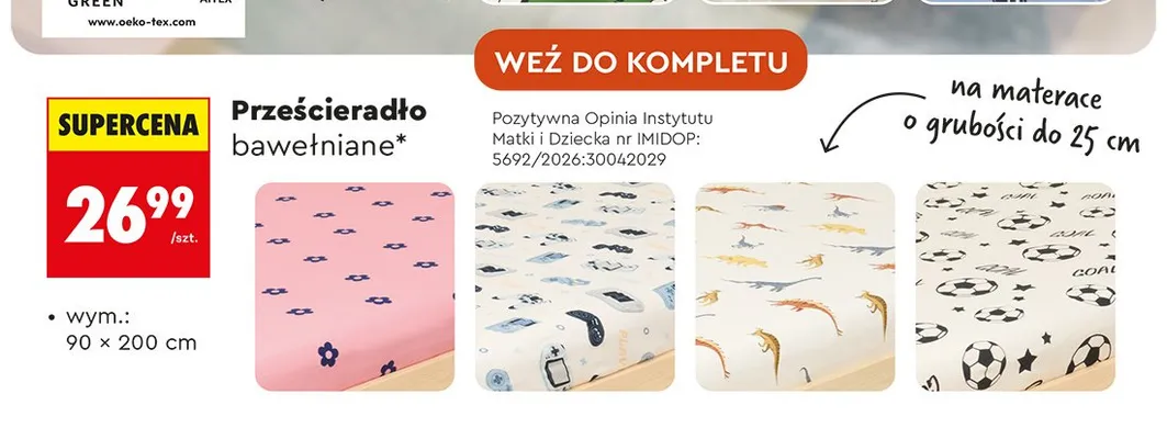 Prześcieradło bawełniane Smukee 90x200 cm promocja w Biedronka