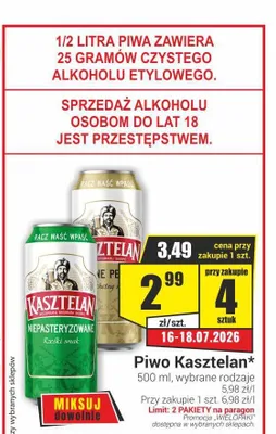 Piwo Kasztelan Niepasteryzowane promocja w Delikatesy Sezam