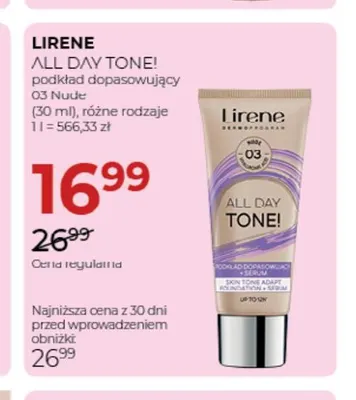Podkład dopasowujący All Day Tone! 03 Nude Lirene promocja w Drogerie Jawa