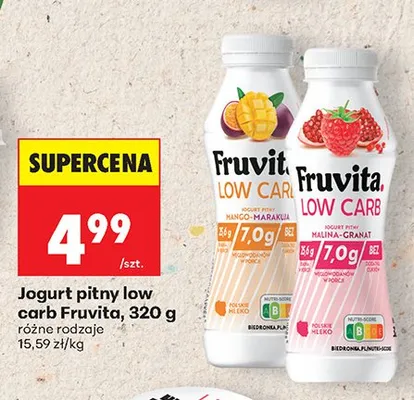 Jogurt pitny low carb Fruvita mango marakuja promocja w Biedronka