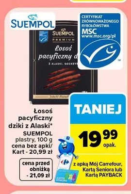 Łosoś pacyficzny dziki z Alaski plastry Suempol promocja w Carrefour