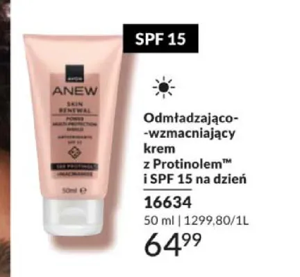 Krem odmładzająco-wzmacniający z Protinolem i SPF 15 na dzień Avon Anew promocja w AVON