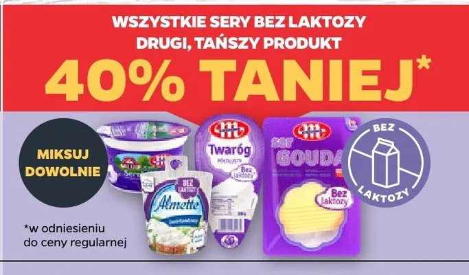 Sery bez laktozy, drugi tańszy produkt promocja w Netto