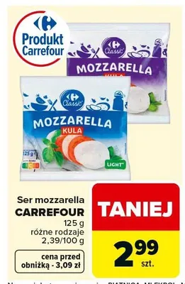 Ser mozzarella różne rodzaje promocja w Carrefour