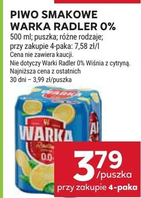 Piwo smakowe Warka Radler 0% promocja w Stokrotka
