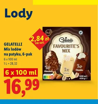 Mix lodów na patyku Gelatelli 6-pak 100ml promocja w Lidl
