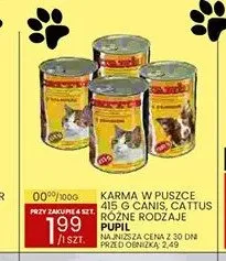Karma dla kotów w puszce Pupil Cattus promocja w Wafelek