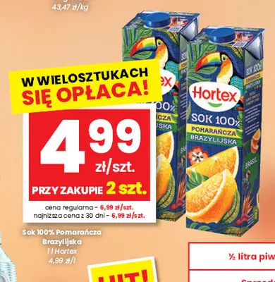 Sok pomarańcza brazylijska Hortex 100% promocja w emma MARKET