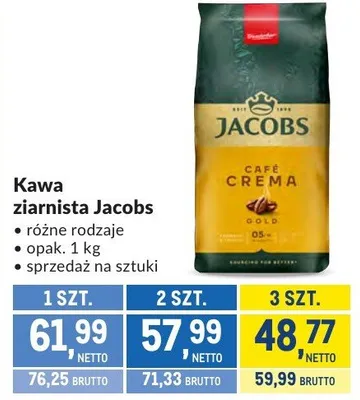 Kawa ziarnista Jacobs Café Crema różne rodzaje promocja w Makro