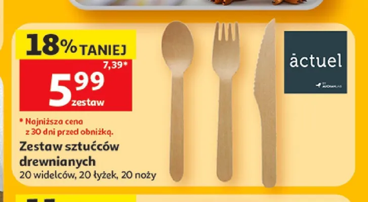 Zestaw sztućców drewnianych Actuel promocja w Auchan