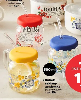 Kubek szklany ze słomką Florina promocja w Netto