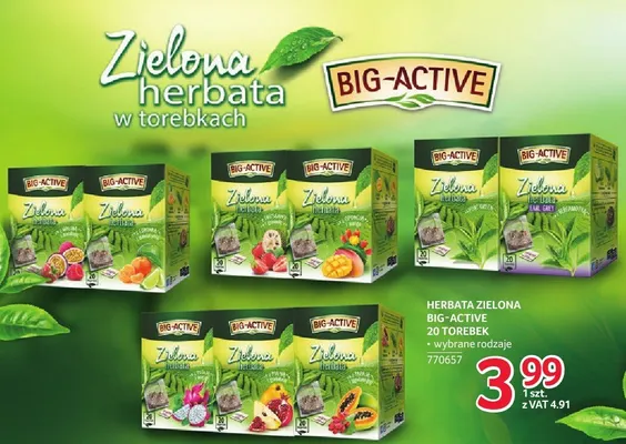 Herbata zielona Big-Active 20 torebek wybrane rodzaje promocja w Selgros