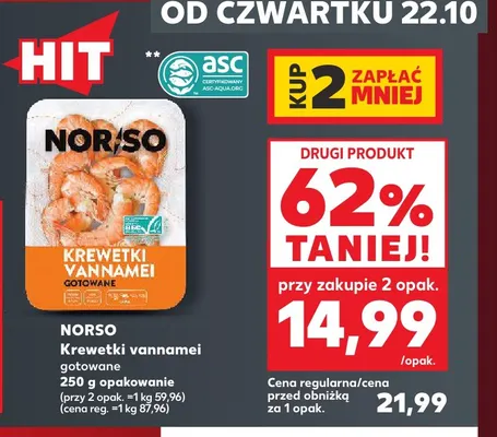 Krewetki vannamei gotowane Norso promocja w Kaufland