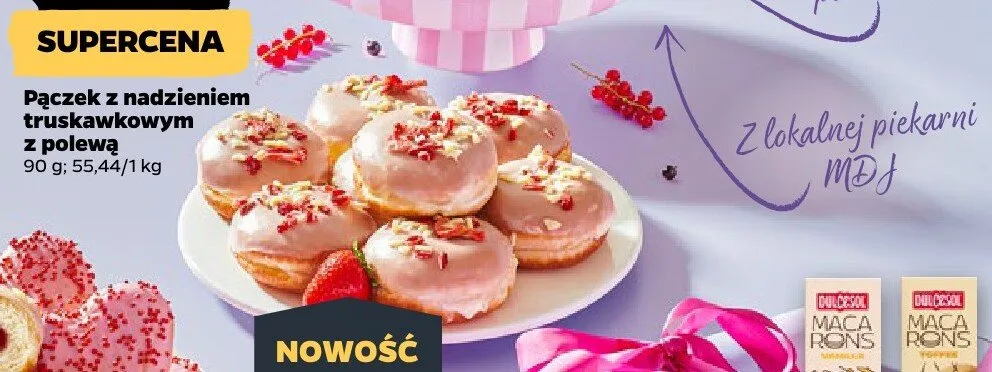 Pączek z nadzieniem truskawkowym z polewą promocja w Netto