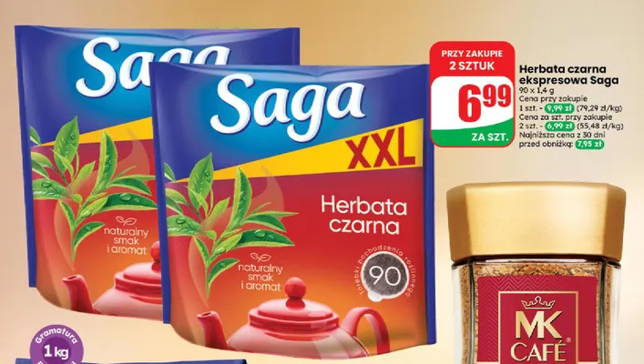 Herbata czarna ekspresowa Saga promocja w Dino