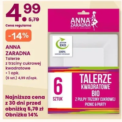 Talerze z trzciny cukrowej kwadratowe Anna Zaradna promocja w Frisco