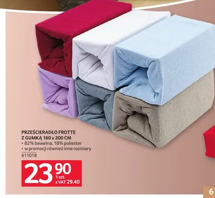 Prześcieradło frotte z gumką 160x200 cm promocja w Selgros