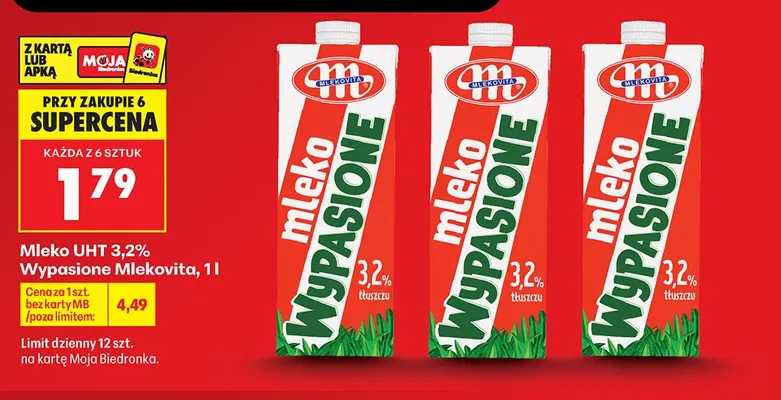 Mleko UHT 3,2% Wypasione Mlekovita promocja w Biedronka