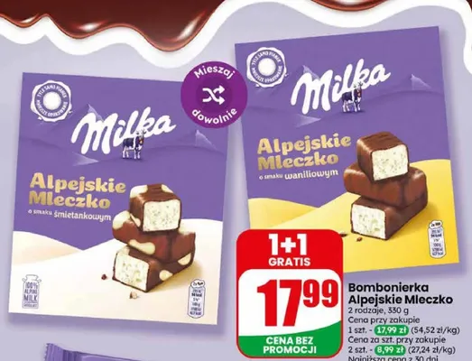 Bombonierka Alpejskie Mleczko o smaku śmietankowym Milka promocja w Dino