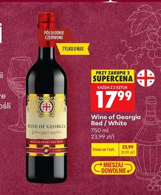 Wino czerwone półsłodkie Wine of Georgia Red promocja w Biedronka