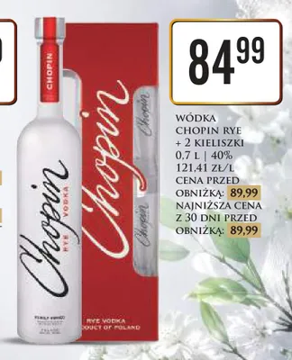 Wódka Chopin Rye 40% + 2 kieliszki promocja w Dino