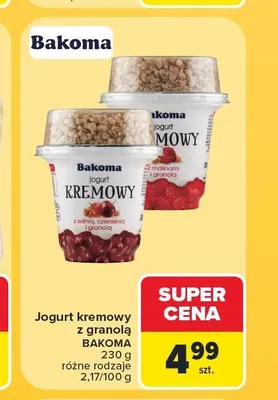 Jogurt kremowy z malinami i granolą Bakoma promocja w Carrefour