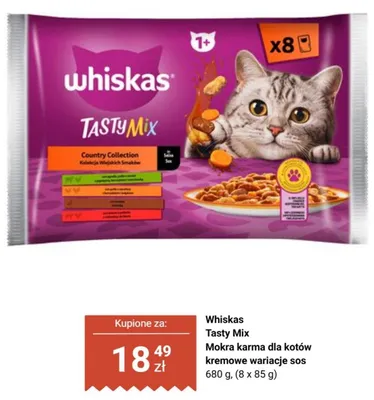 Mokra karma dla kotów Whiskas Tasty Mix Country Collection kremowe wariacje sos 8-pak 85 g promocja w Biedronka