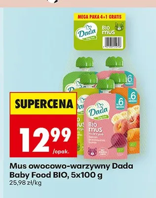 Mus owocowo-warzywny Dada Baby Food BIO 5-pak 100 g promocja w Biedronka